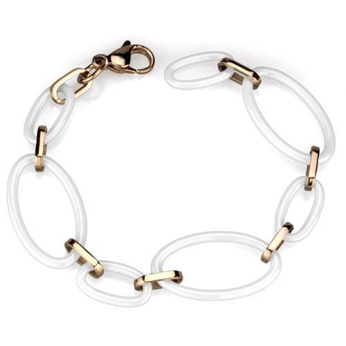 JCE1004 IP Rose Gold(Ion Plating) Stainless Steel Bracelet with Ceramic in White