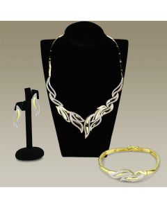 JCE941 Gold+Rhodium Brass Jewelry Sets with AAA Grade CZ  in Clear