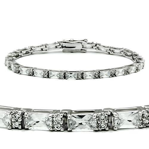 JCE401 Rhodium Brass Bracelet with AAA Grade CZ  in Clear