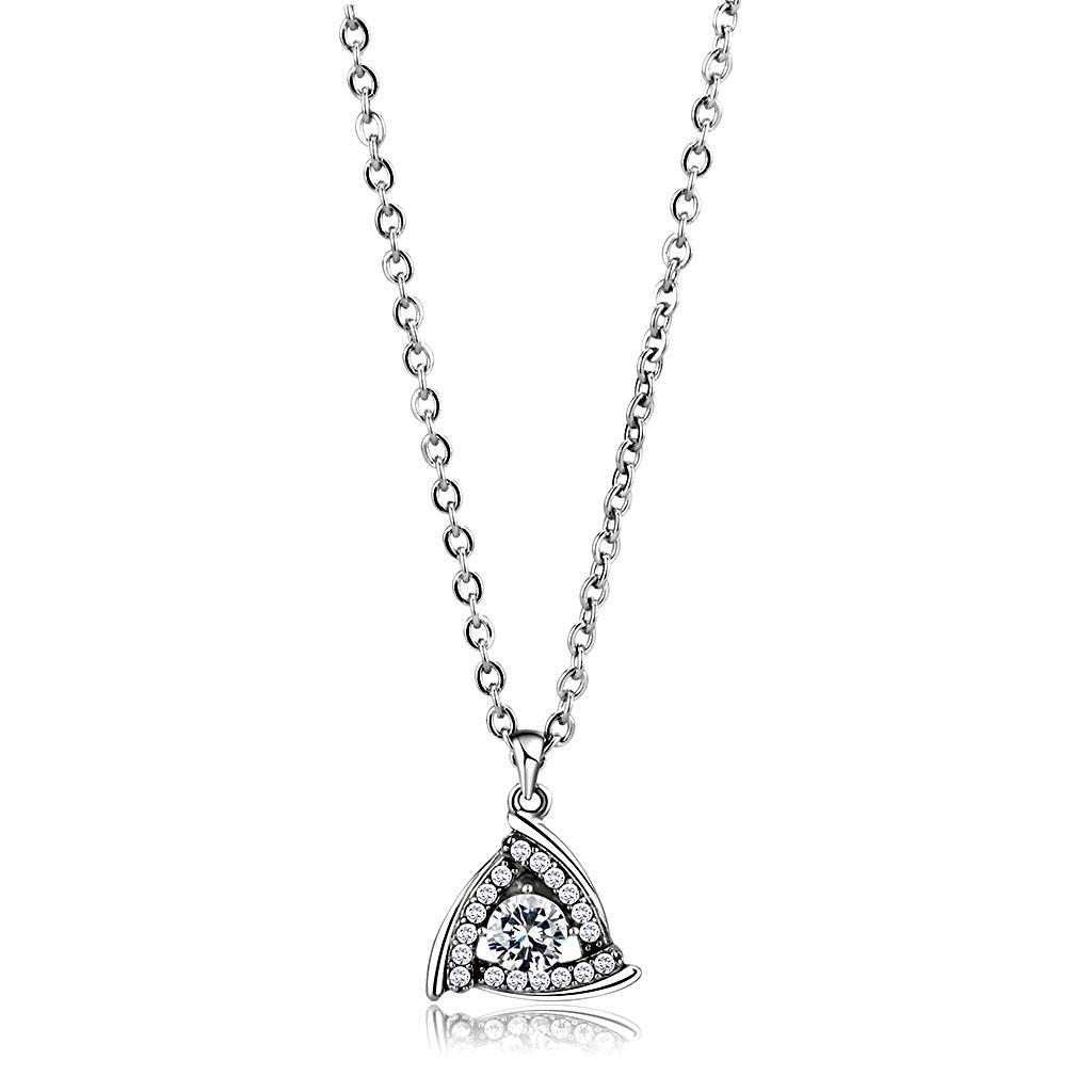JCE301 High polished (no plating) Stainless Steel Chain Pendant with AAA Grade CZ in Clear