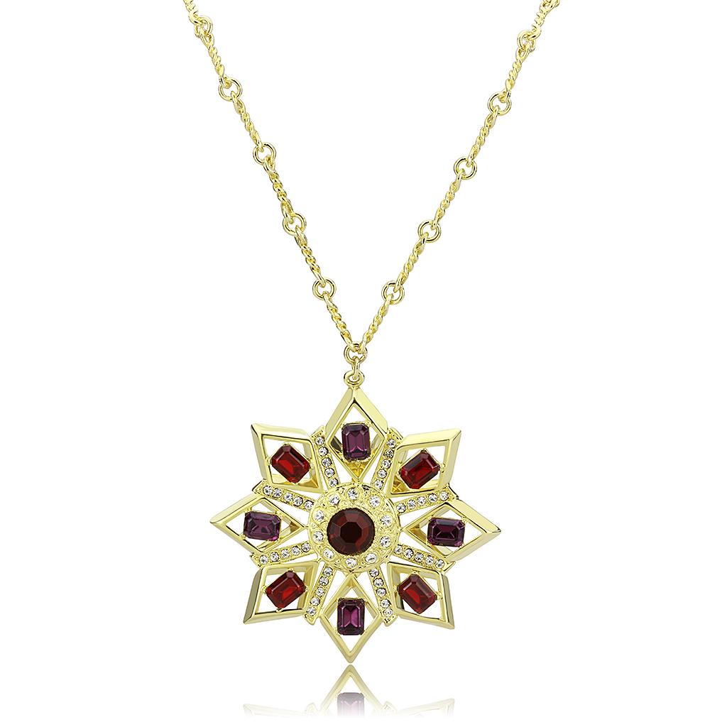 JCE1301 Gold Brass Chain Pendant with Top Grade Crystal in Multi Color