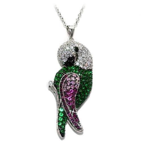 JCE1570 Rhodium + Ruthenium Brass Chain Pendant with AAA Grade CZ in Multi Color