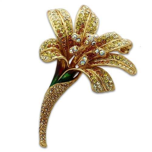 JCE2390 Gold White Metal Brooches with Top Grade Crystal in Multi Color