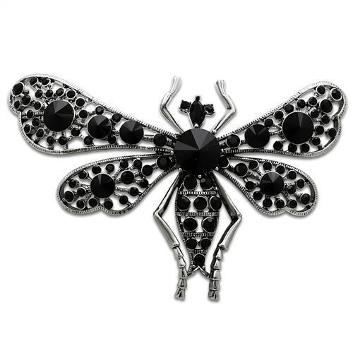 JCE2391 Imitation Rhodium White Metal Brooches with Top Grade Crystal in Jet