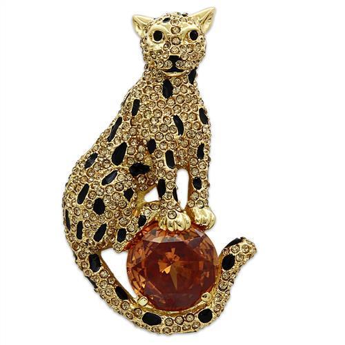 JCE2399 Gold White Metal Brooches with AAA Grade CZ in Champagne