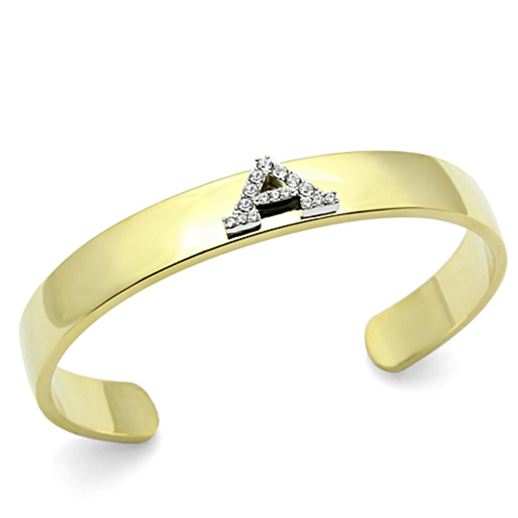 JCE2570 Gold+Rhodium White Metal Bangle with Top Grade Crystal in Clear