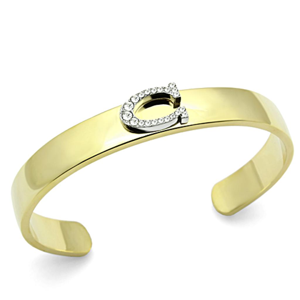 JCE2572 Gold+Rhodium White Metal Bangle with Top Grade Crystal in Clear