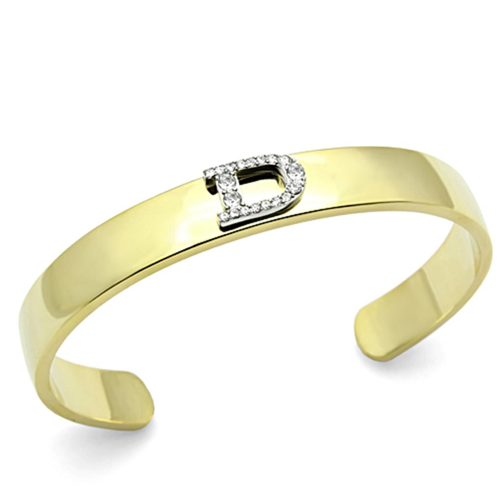 JCE2573 Gold+Rhodium White Metal Bangle with Top Grade Crystal in Clear