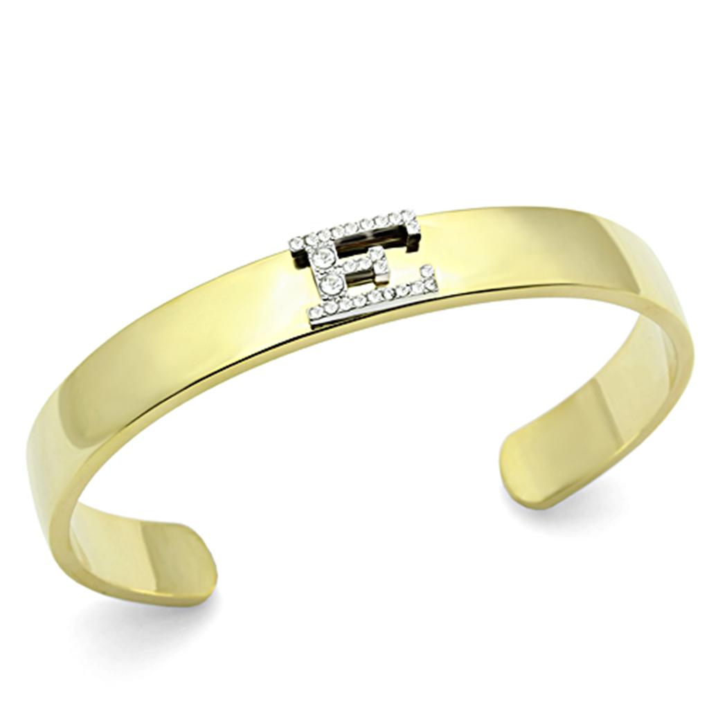 JCE2574 Gold+Rhodium White Metal Bangle with Top Grade Crystal in Clear