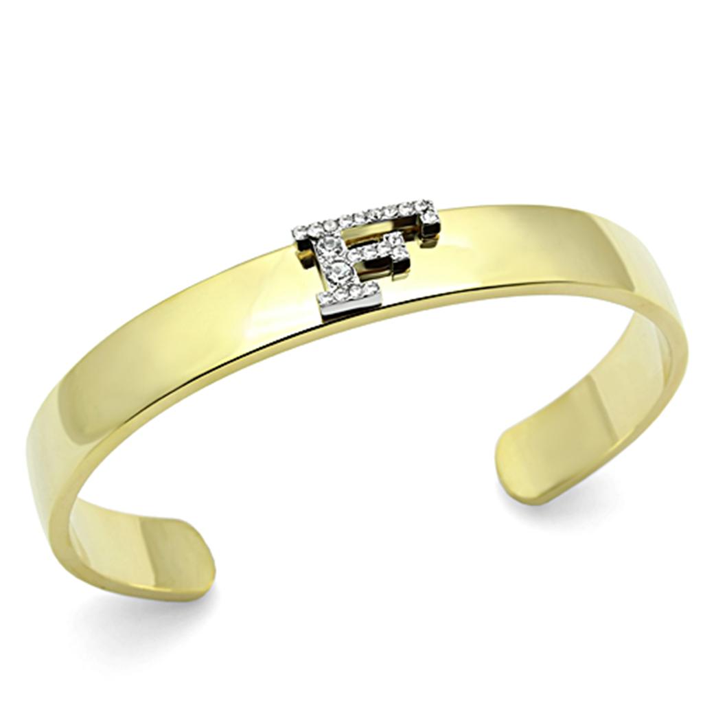 JCE2575 Gold+Rhodium White Metal Bangle with Top Grade Crystal in Clear