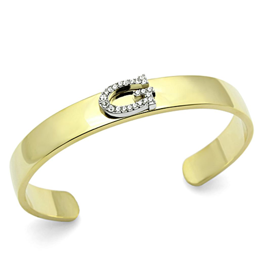 JCE2576 Gold+Rhodium White Metal Bangle with Top Grade Crystal in Clear