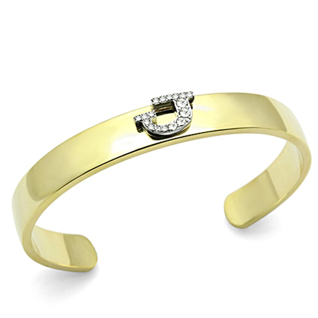 JCE2579 Gold+Rhodium White Metal Bangle with Top Grade Crystal in Clear