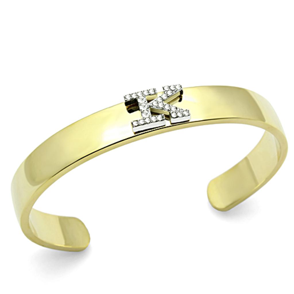 JCE2580 Gold+Rhodium White Metal Bangle with Top Grade Crystal in Clear