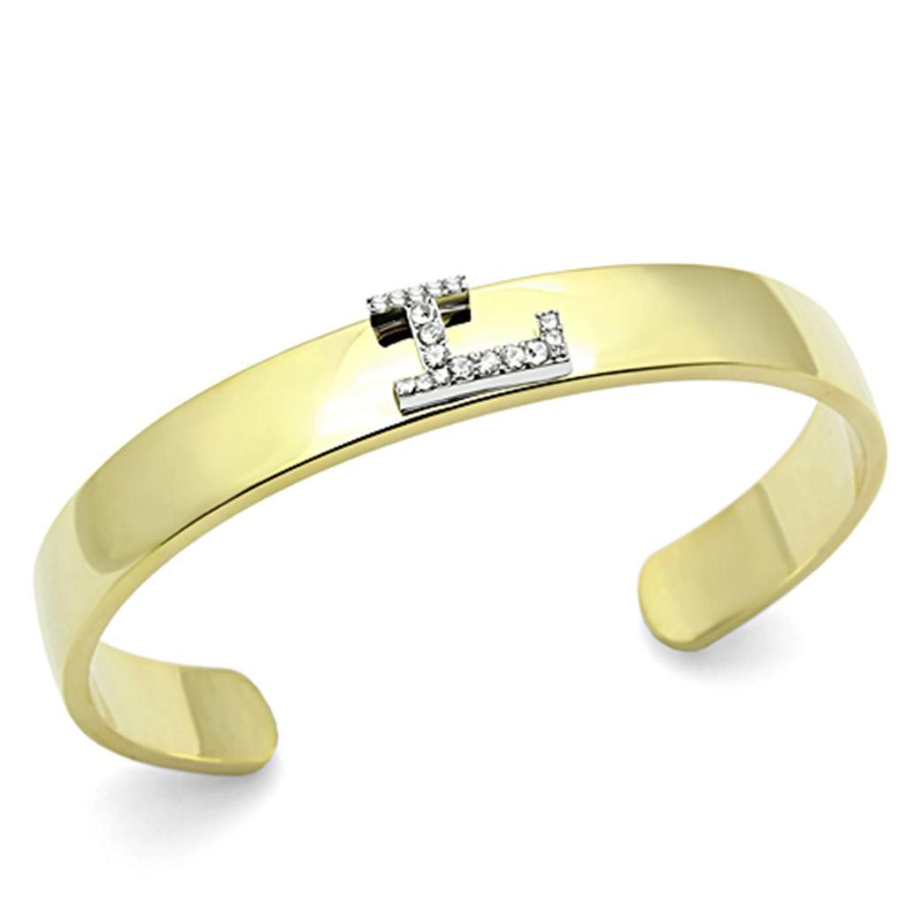 JCE2581 Gold+Rhodium White Metal Bangle with Top Grade Crystal in Clear