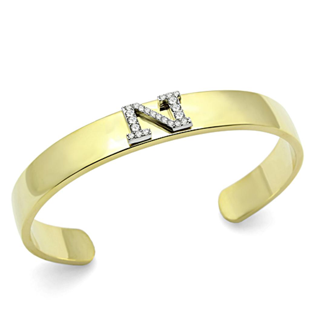 JCE2583 Gold+Rhodium White Metal Bangle with Top Grade Crystal in Clear