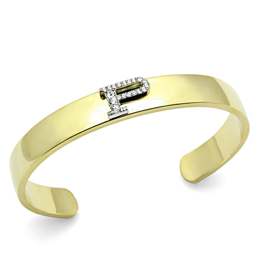 JCE2585 Gold+Rhodium White Metal Bangle with Top Grade Crystal in Clear