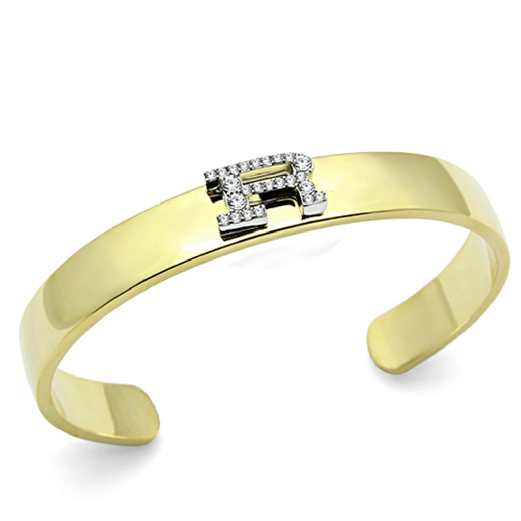 JCE2587 Gold+Rhodium White Metal Bangle with Top Grade Crystal in Clear