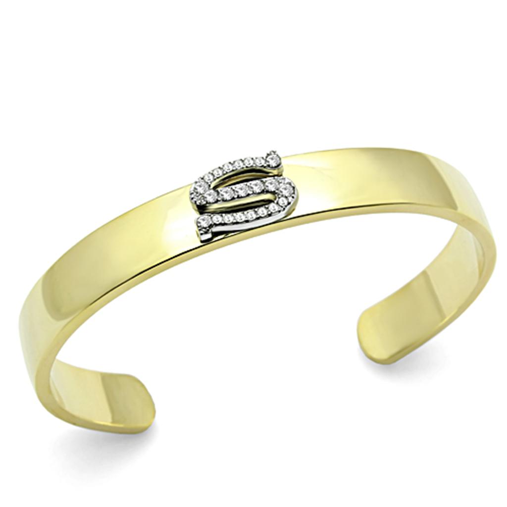JCE2588 Gold+Rhodium White Metal Bangle with Top Grade Crystal in Clear