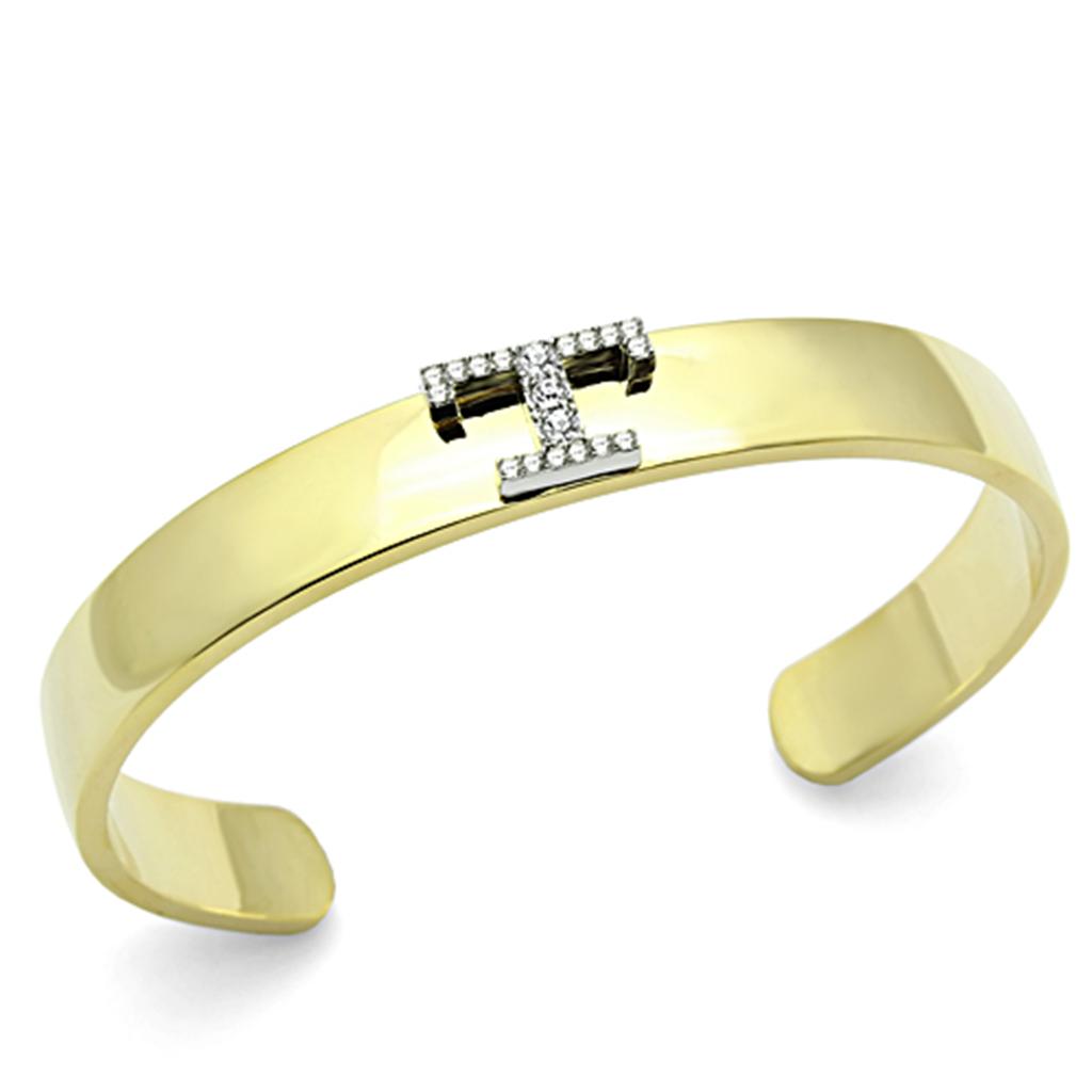 JCE2589 Gold+Rhodium White Metal Bangle with Top Grade Crystal in Clear