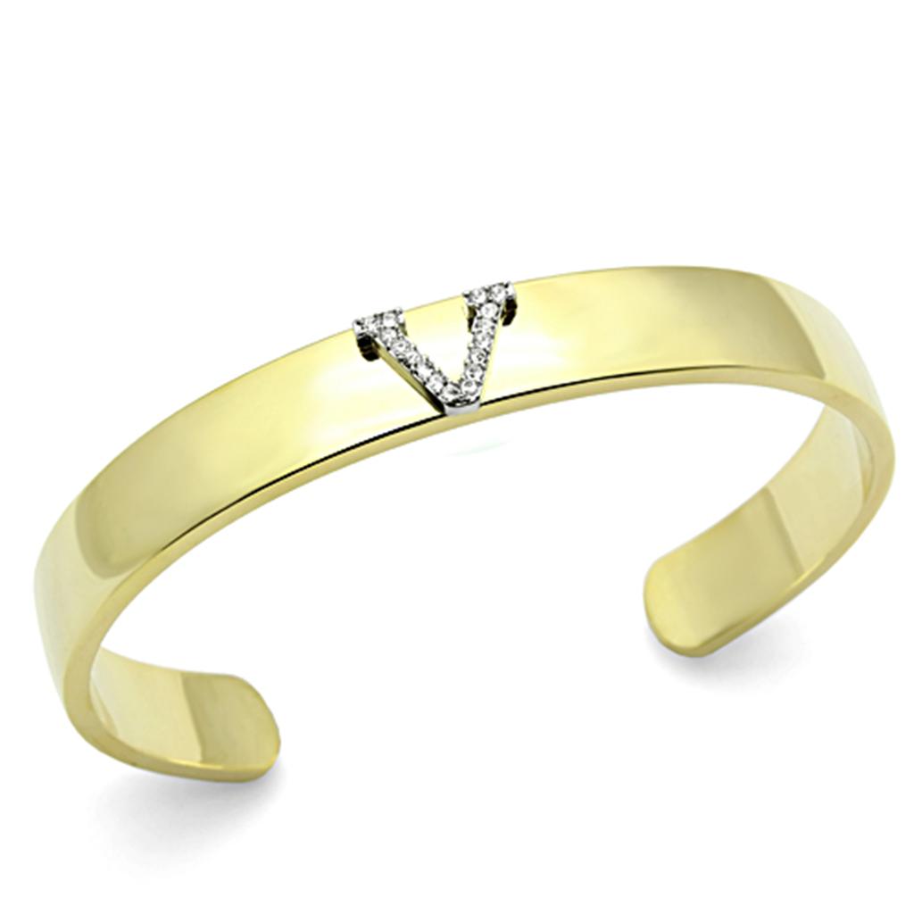 JCE2591 Gold+Rhodium White Metal Bangle with Top Grade Crystal in Clear