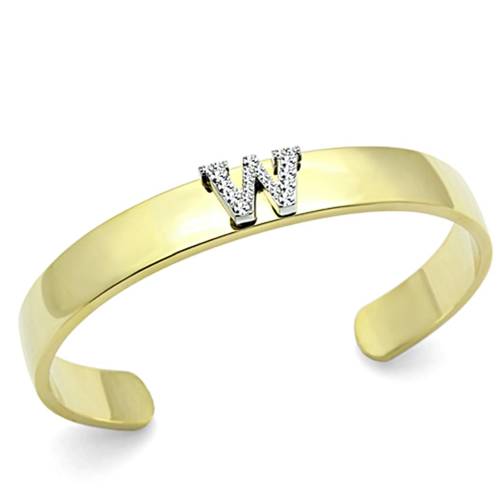 JCE2592 Gold+Rhodium White Metal Bangle with Top Grade Crystal in Clear