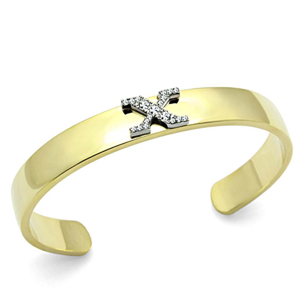 JCE2593 Gold+Rhodium White Metal Bangle with Top Grade Crystal in Clear