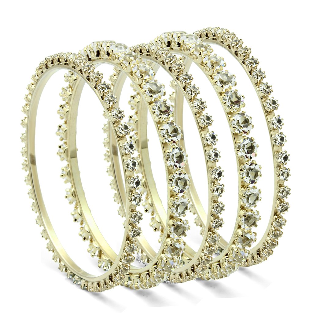 JCE2617 Gold Brass Bangle with Top Grade Crystal in Clear