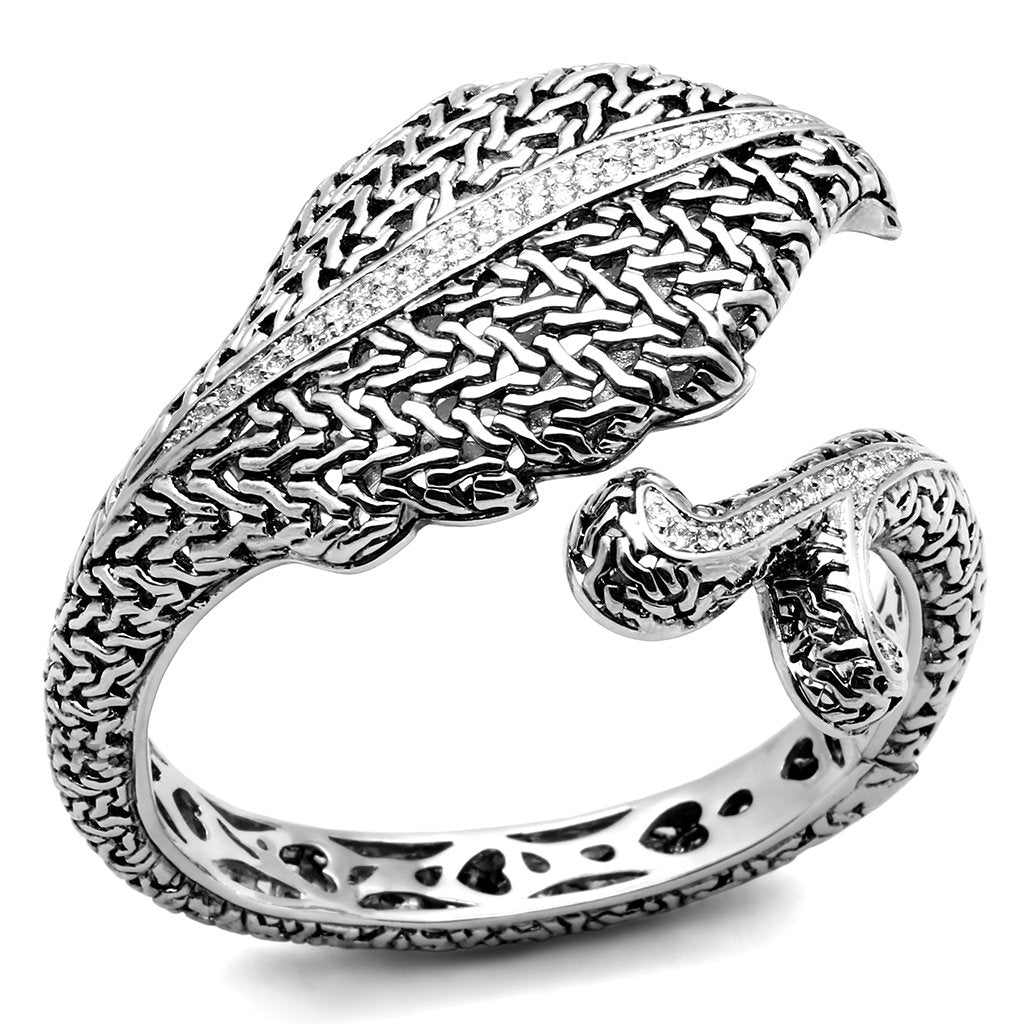 JCE2618 Rhodium Brass Bangle with AAA Grade CZ in Clear