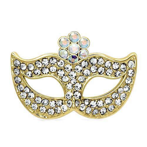 JCE2808 Flash Gold White Metal Brooches with Top Grade Crystal in Aurora Borealis (Rainbow Effect)