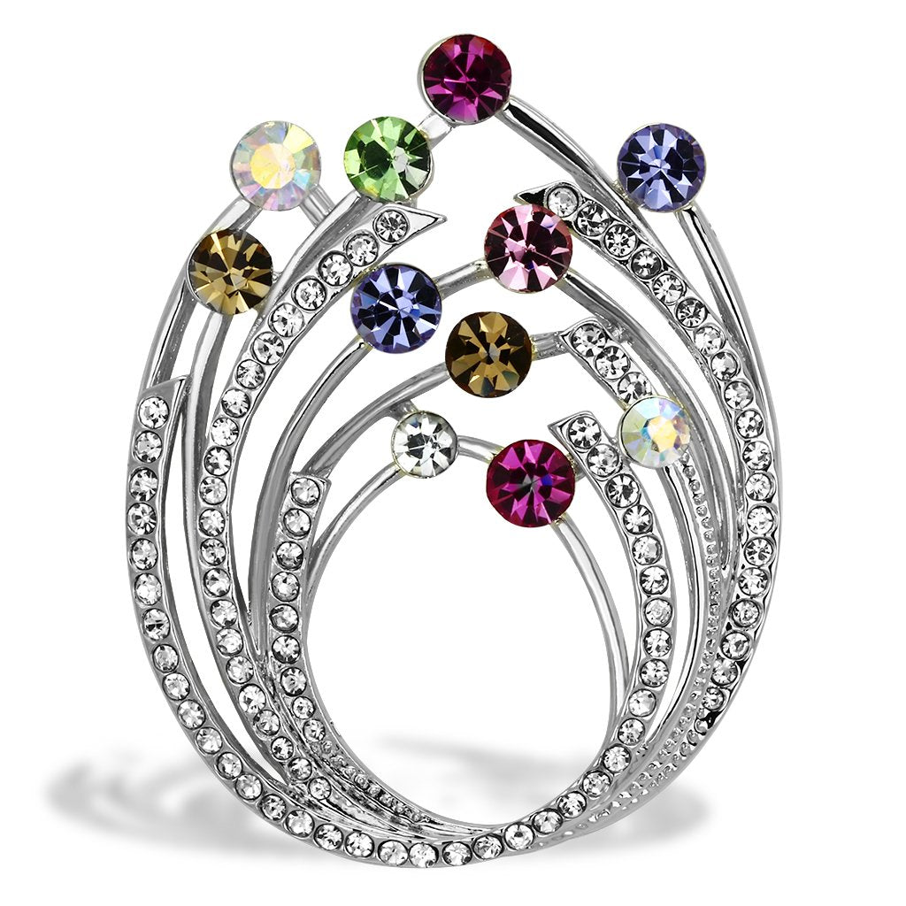 JCE2811 Imitation Rhodium White Metal Brooches with Top Grade Crystal in Multi Color