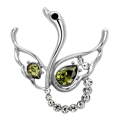 JCE2815 Imitation Rhodium White Metal Brooches with Top Grade Crystal  in Olivine color