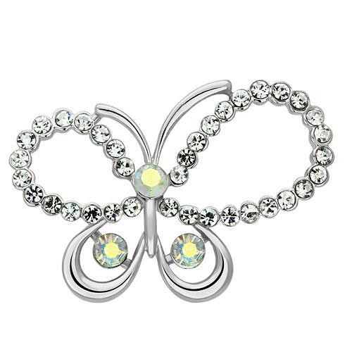 JCE2864 Imitation Rhodium White Metal Brooches with Top Grade Crystal in Aurora Borealis (Rainbow Effect)