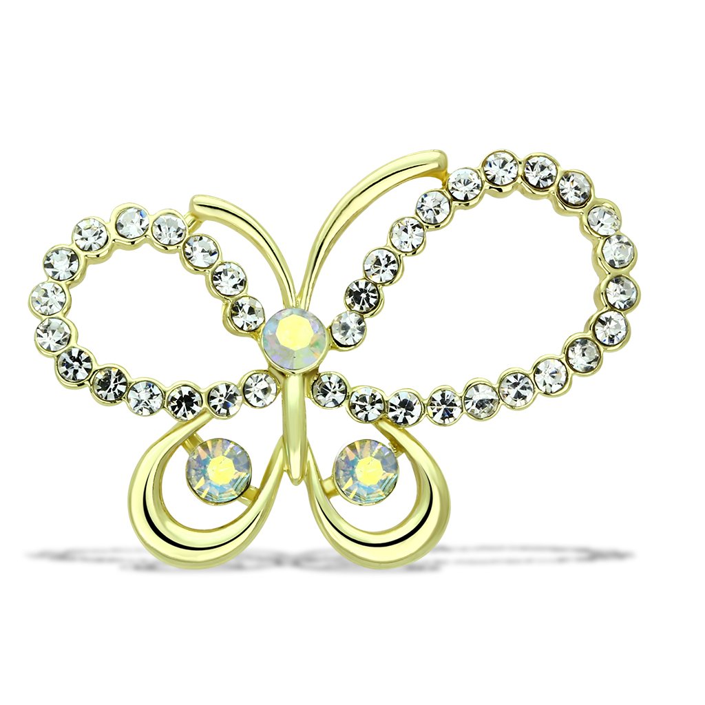 JCE2865 Flash Gold White Metal Brooches with Top Grade Crystal in Aurora Borealis (Rainbow Effect)
