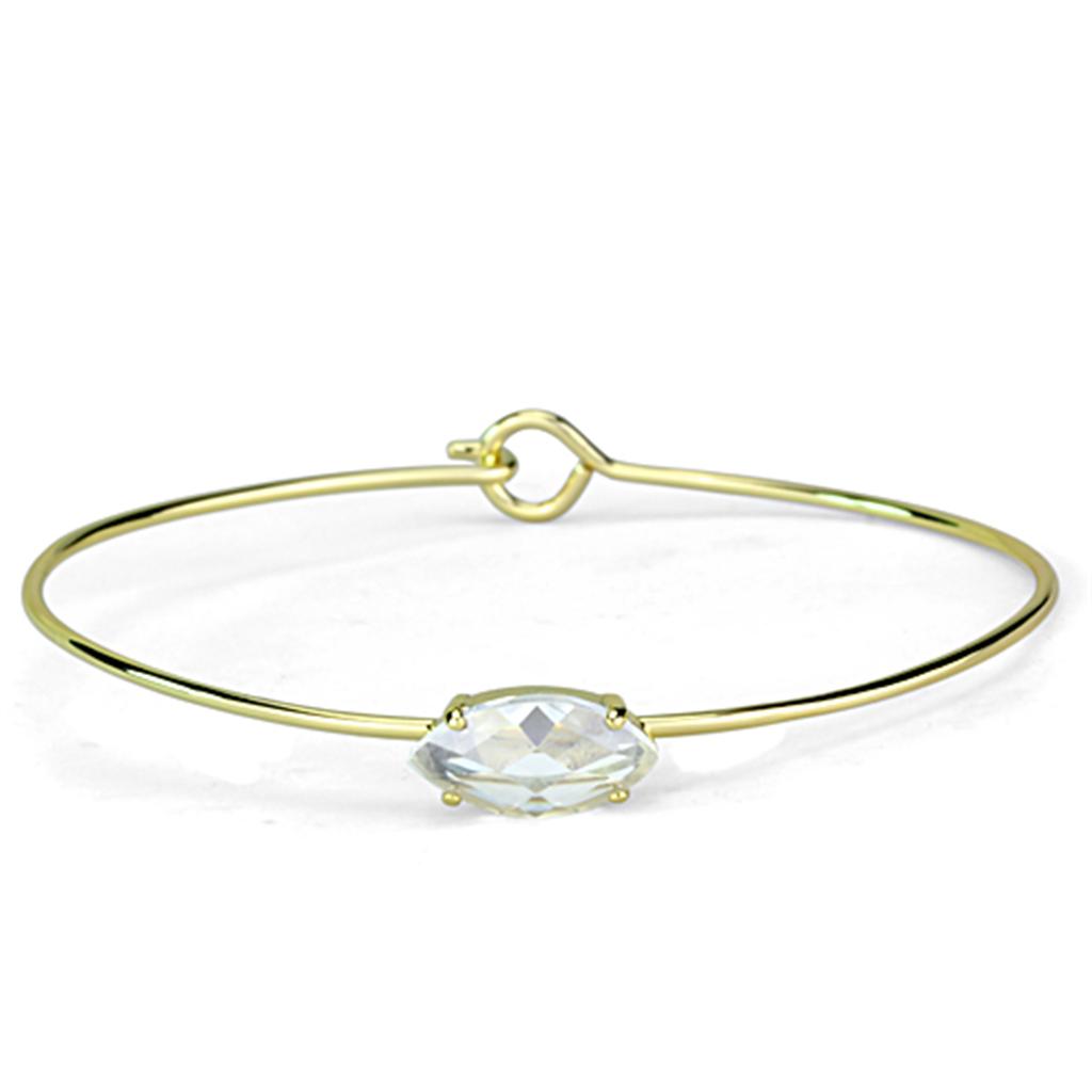 JCE3260 Gold Brass Bangle with AAA Grade CZ in Clear