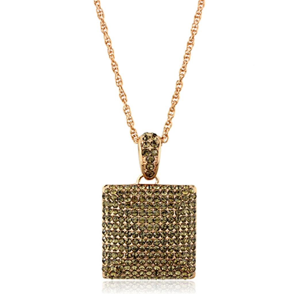 JCE3472 Rose Gold Brass Chain Pendant with Top Grade Crystal in Smoked Quartz