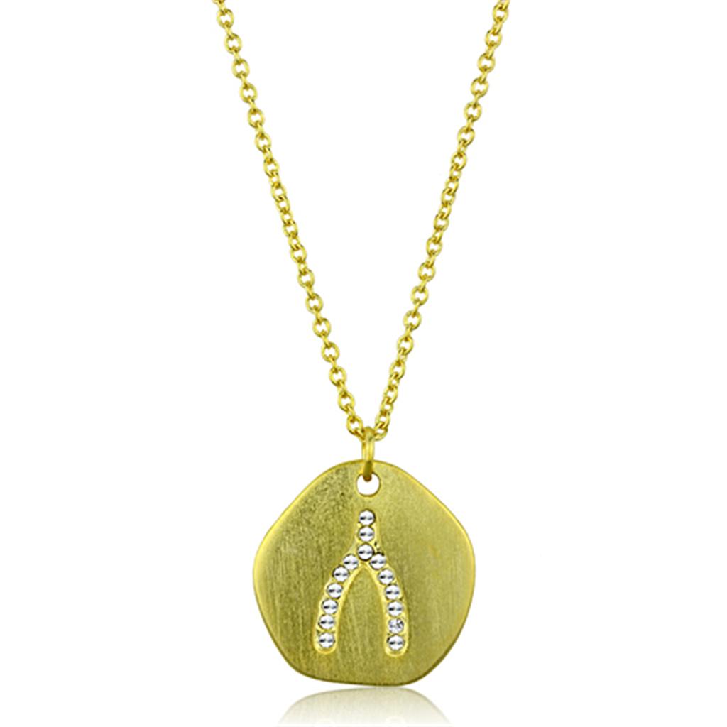 JCE3479 Gold & Brush Brass Chain Pendant with Top Grade Crystal in Clear