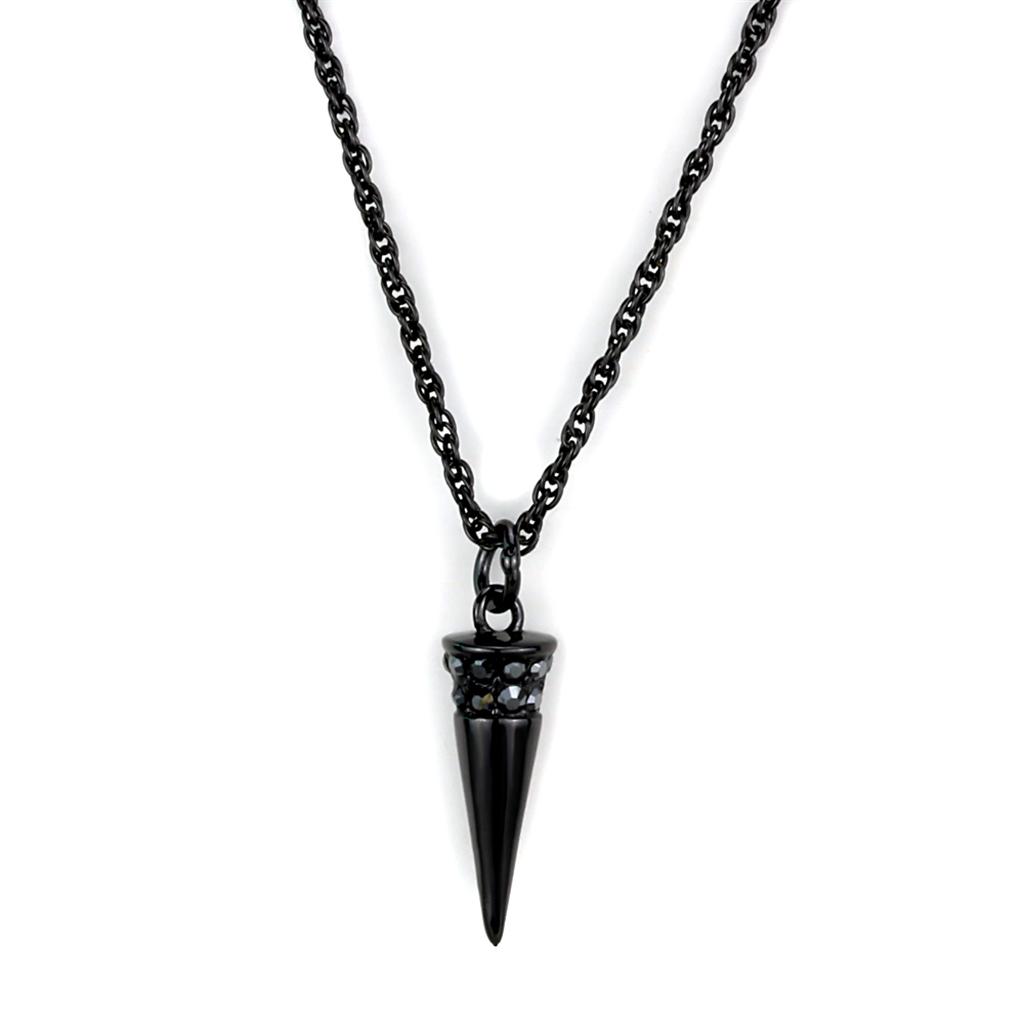 JCE3709 TIN Cobalt Black Brass Chain Pendant with Top Grade Crystal in Hematite