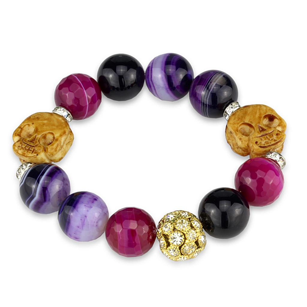 JCE3775 Gold+Rhodium Brass Bracelet with Synthetic Onyx in Multi Color