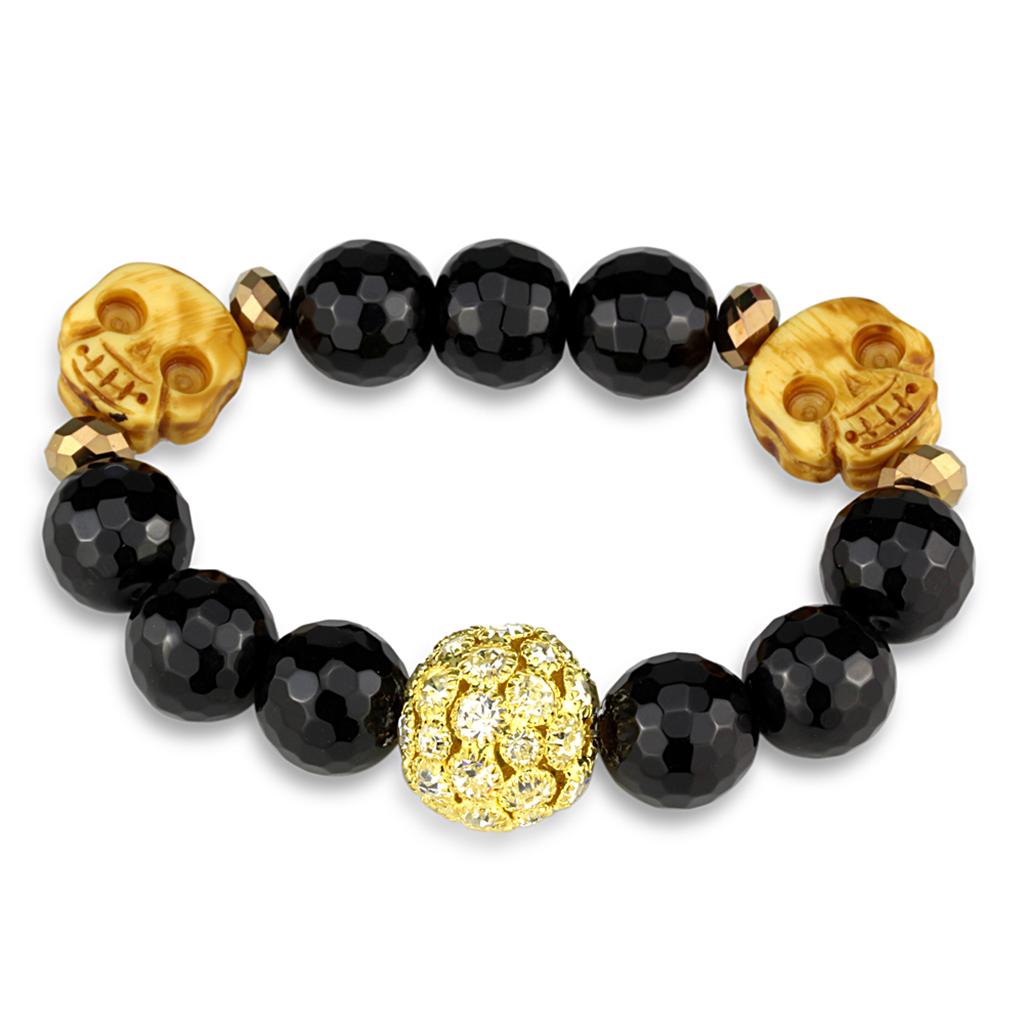 JCE3776 Gold Brass Bracelet with Synthetic Onyx in Jet