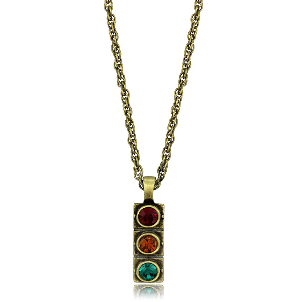 JCE3836 Antique Copper Brass Chain Pendant with Top Grade Crystal in Multi Color