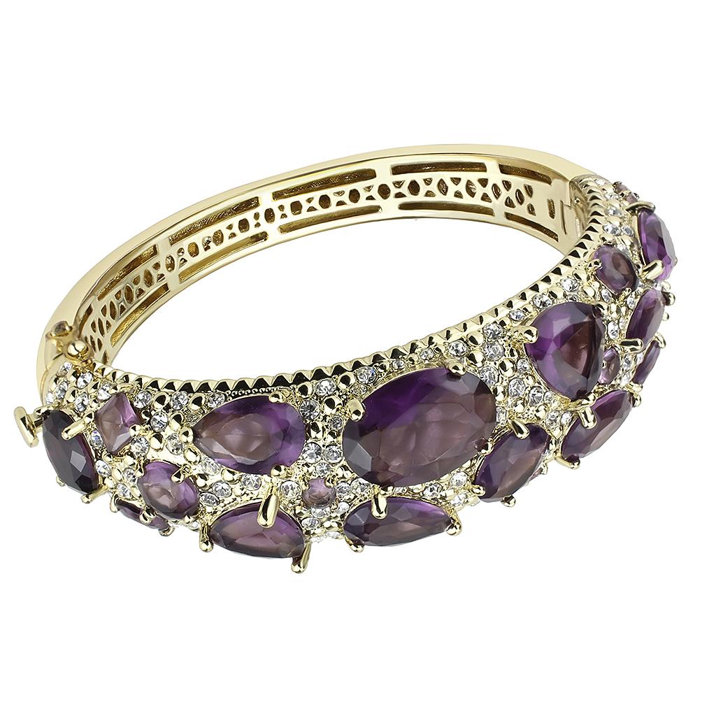 JCE4281 Gold Brass Bangle with Synthetic  in Amethyst