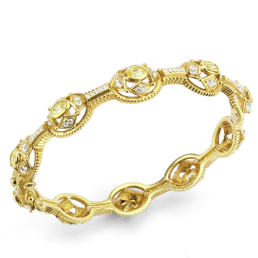 JCE4335 Gold Brass Bangle with AAA Grade CZ in Citrine Yellow