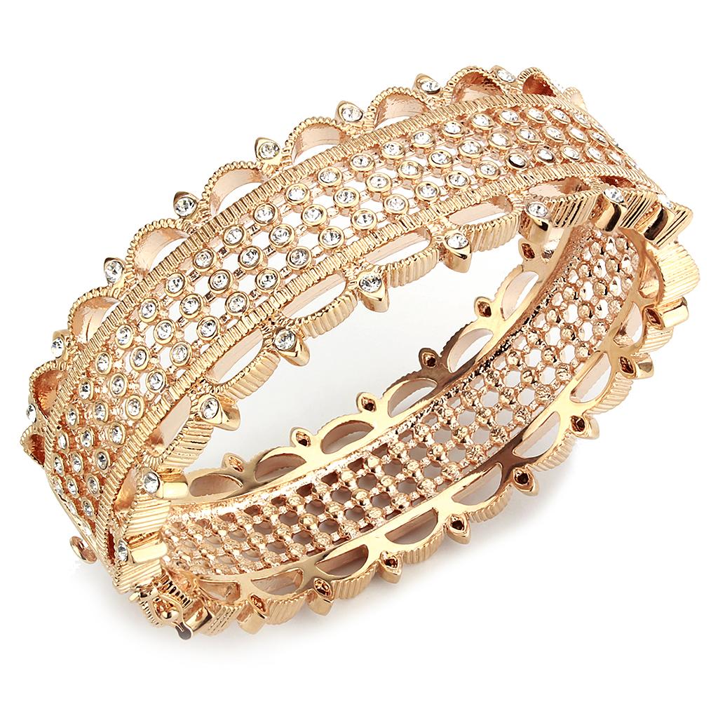 JCE4344 Rose Gold Brass Bangle with Top Grade Crystal in Clear