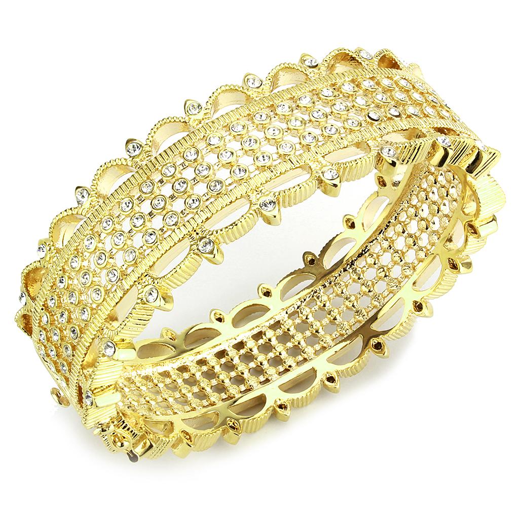 JCE4345 Gold Brass Bangle with Top Grade Crystal in Clear