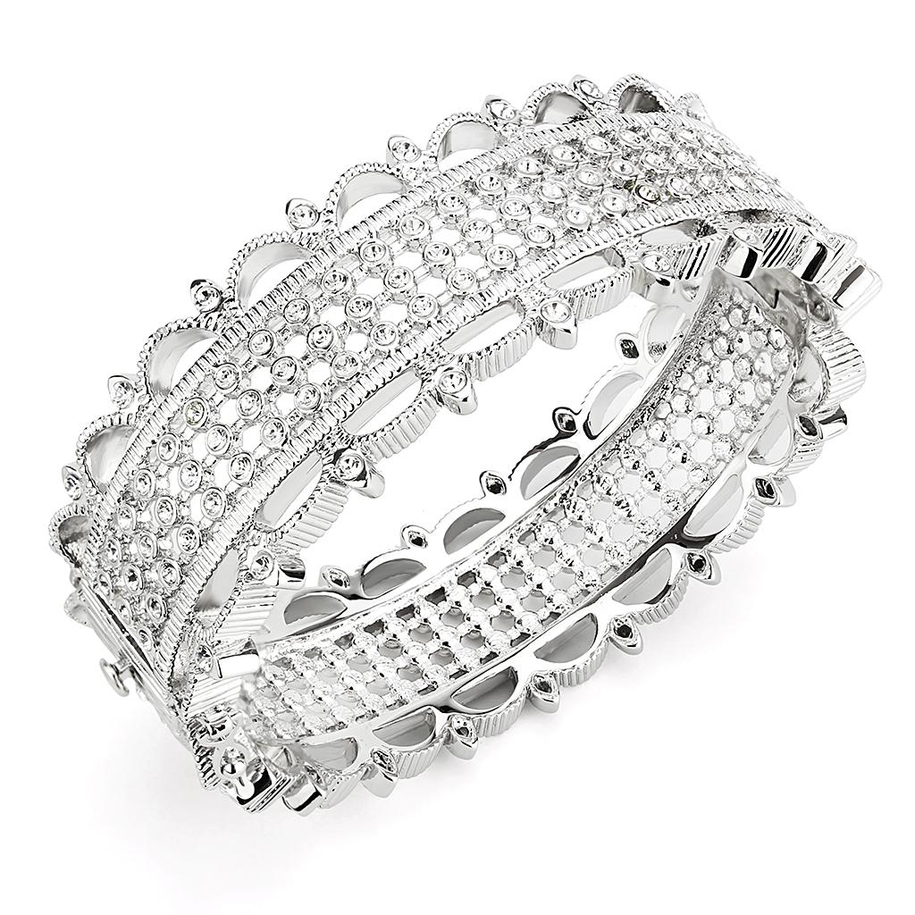 JCE4346 Rhodium Brass Bangle with Top Grade Crystal in Clear