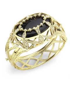 JCE4349 Gold Brass Bangle with Synthetic  in Jet