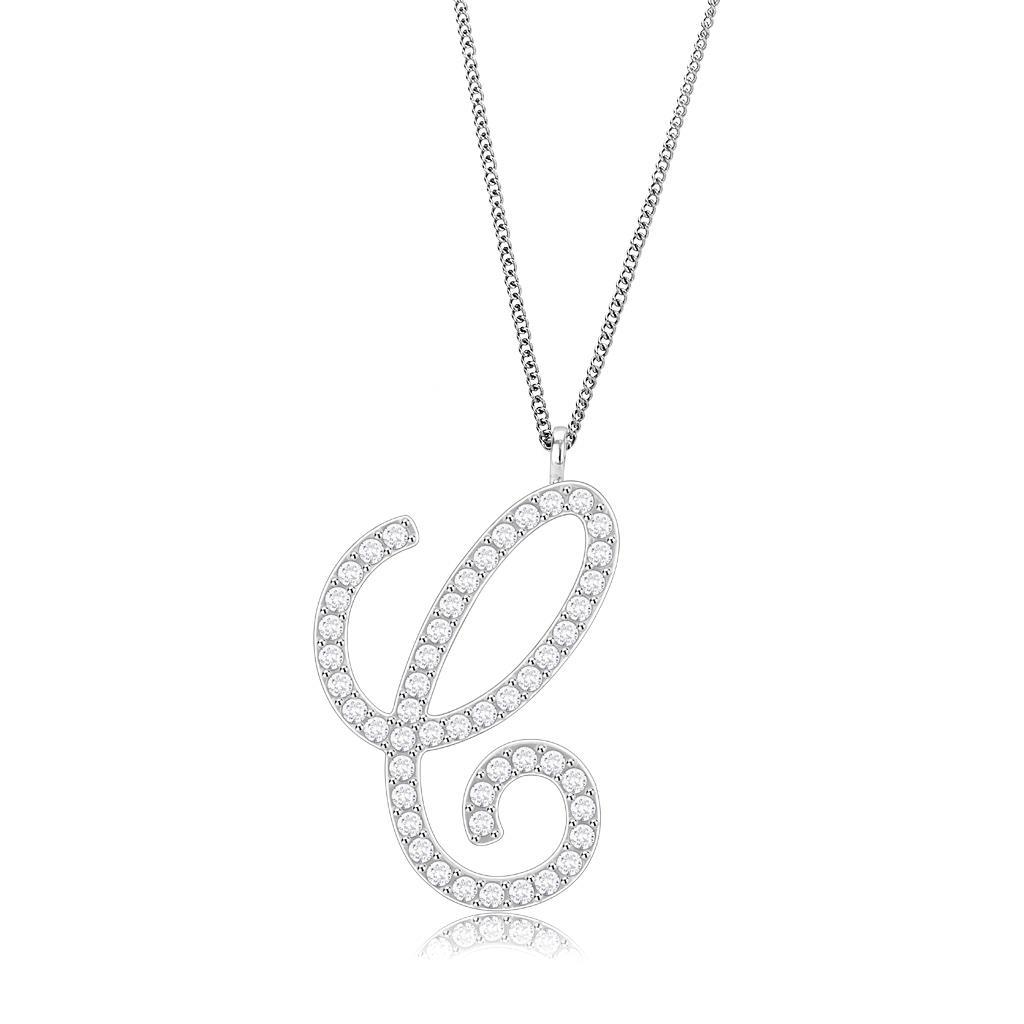JCE4708 Imitation Rhodium Brass Chain Pendant with Top Grade Crystal in Clear