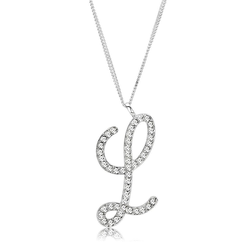 JCE4709 Silver Brass Chain Pendant with Top Grade Crystal in Clear
