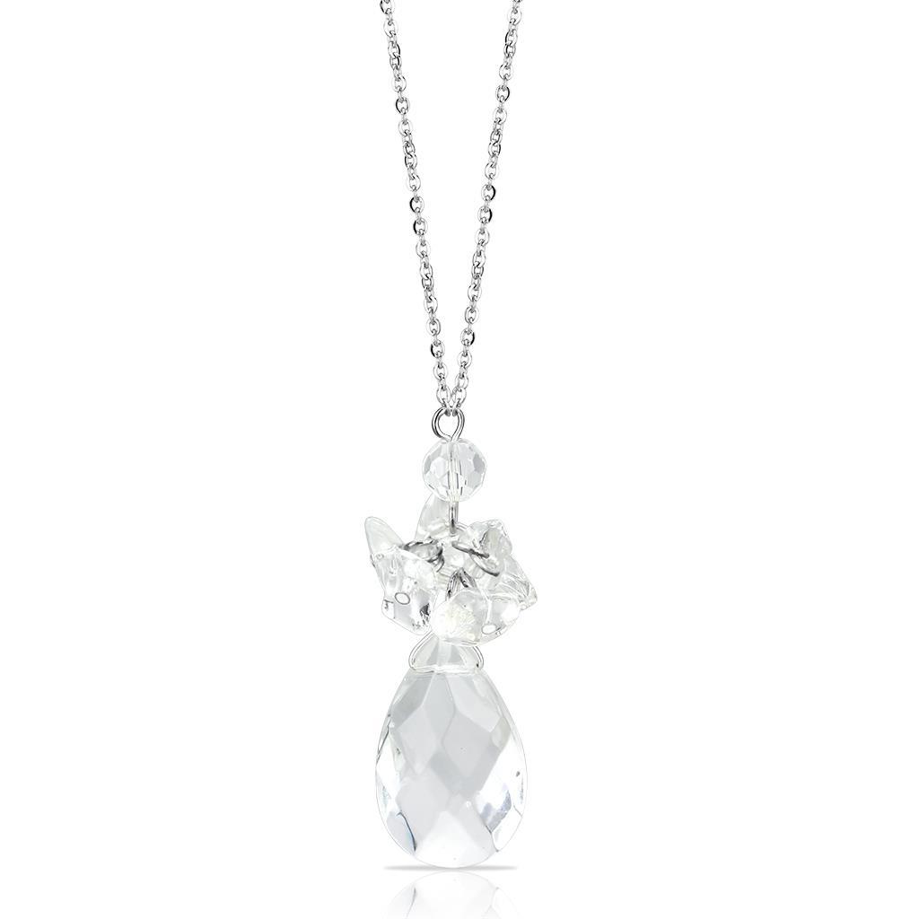 JCE4711 Rhodium Brass Chain Pendant with AAA Grade CZ in Clear