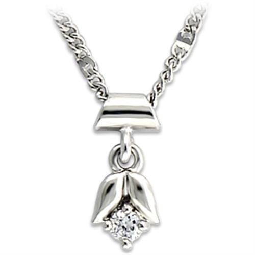 JCE735 Rhodium Brass Chain Pendant with AAA Grade CZ in Clear